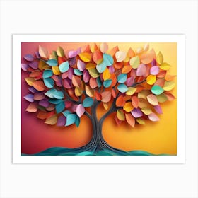 Colorful Tree with Leaves on Hanging Branches Background Art Print