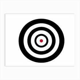 A White Logotype Centered On A Black Dartboard Depicting A Game Of Bullseye Symbolizing Achievement (1) Art Print