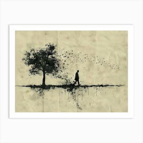 Man Walks By A Tree Art Print