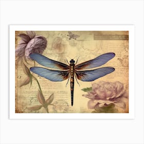Dragonfly Botanical Vintage Illustration Pastel 2 Art Print
