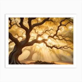 A Photograph Of A Large, Old Tree With Thick Branches And Roots Art Print