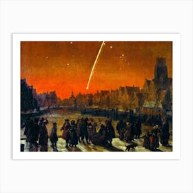 Newton's Day | Great Comet over Rotterdam, Lieve Verschuier (1680) Newton's Comet | Remastered Immaculate High Definition Artwork Image Art Print