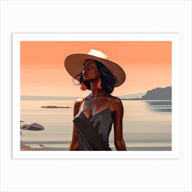Illustration of an African American woman at the beach 45 Art Print