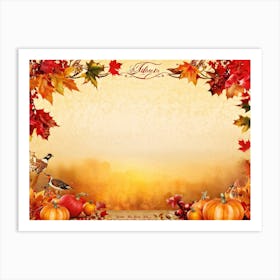 Autumn Themed Thank You Card Ornate Calligraphy Sweeping Across The Centre Leaves In Reds Golds 2 1 Art Print