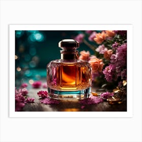 Perfume Bottle With Flowers Art Print