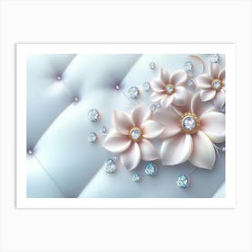 White Flowers With Diamonds Affiche