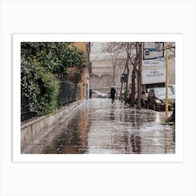 The Girl With The Umberella In The Rainy Streets Of Rome Italy Art Print