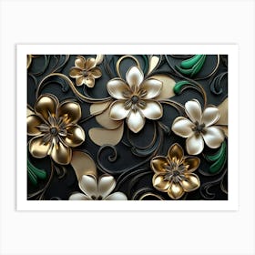 Gold And Green Flowers 2 Art Print