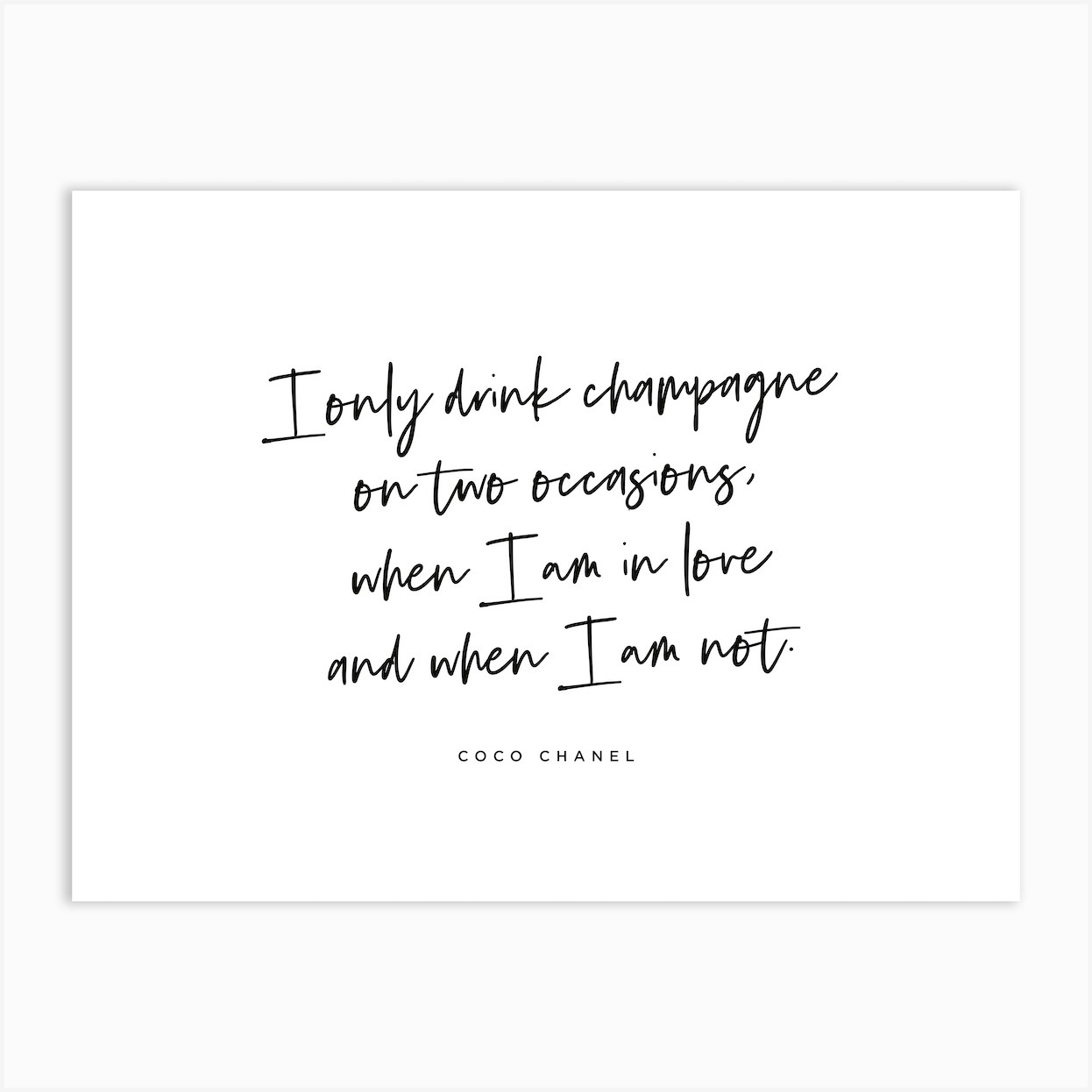 Rose Gold Coco Chanel Drink Champagne Quote Wall Art Print - The