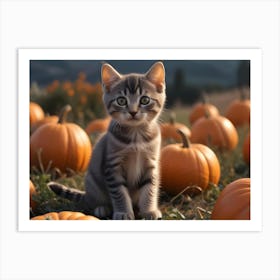 Cute Kitten In A Pumpkin Patch 8 Art Print