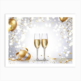 Celebration Banner Glistens Emblazon Sparkling Champagne Glass Centerpiece Raised In A Toast Back (1) Art Print