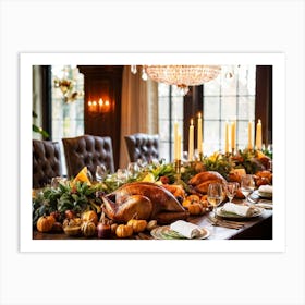 A Sumptuous Thanksgiving Banquet Showcasing A Centerpiece Of Succulent Fresh Roasted Turkey Surrou (2) Art Print