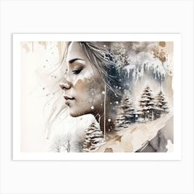 Beautiful Woman in a Winter Wonderland, Winter fairy tale, snow, ice queen, Christmas idyll, winter, beauty, landscape, silence, winter wonderland, fairy, woman, Christmas, ice Art Print