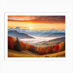 Autumn Landscape Panoramic View Of The Tatra Mountains Leaves In Vivid Shades Of Red Orange And (5) Art Print