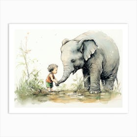 Elephant And Child Art Print