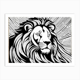 Lion Linocut Sketch Black And White art, animal art, 158 Art Print