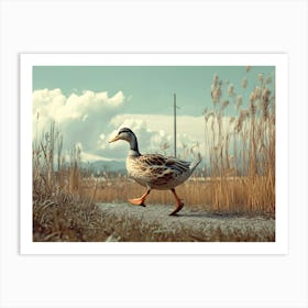 Duck Walking In The Grass Art Print