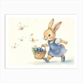 Bunny With Basket Of Blueberries Kids and Nursery Art Print