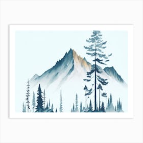 Mountain And Forest In Minimalist Watercolor Horizontal Composition 102 Art Print