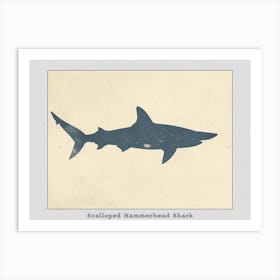Scalloped Hammerhead Shark Grey Silhouette 1 Poster Art Print