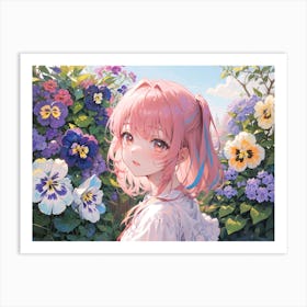 Anime Girl In Flowers Art Print