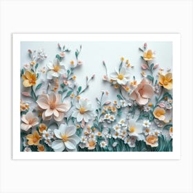 3d Artwork With Flowers In Full Bloom Against A Bright Art Print