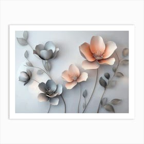 3d Art With Simple Floral Painting Light Gray 3 Art Print