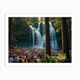 Crowd At A Waterfall Art Print