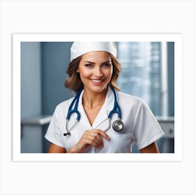 Portrait Of Pretty Smiling Nurse 1 Art Print