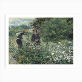 Two Women Picking Flowers Art Print