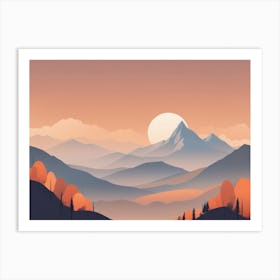 Misty mountains horizontal background in orange tone 31 Art Print