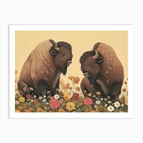 Floral Animal Illustration Bison 3 Art Print