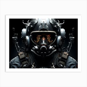 Close up photograph of Futuristic Fighter Pilot Wearing A Helmet Art Print