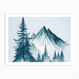 Mountain And Forest In Minimalist Watercolor Horizontal Composition 375 Art Print