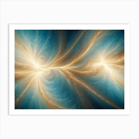 A Cosmic Design Of Flowing Lines In Shades Of Blue And Gold, Evoking A Celestial Or Ethereal Feeling, Representing Space, Light, Or Energy Art Print