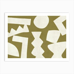 Bohemian Graphic Pattern Monochromatic - Warm Olive Green Art Print