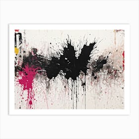 Abstract Painting Featuring Bold Splatters Of Black Ink Grunge Style Silhouettes Emerging Through D 2 1 Art Print