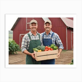 Smiling Farmer Holding A Crate Of Fresh Produce In A Field 7 Art Print