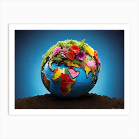 Earth Globe With Flowers Art Print