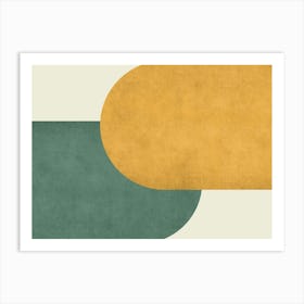Halfmoon Colorblock - Mid-century Modern Abstract Minimalist Green Gold Art Print