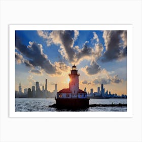 Chicago Lighthouse At Sunset Art Print