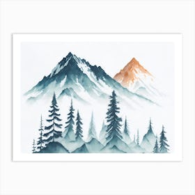 Mountain And Forest In Minimalist Watercolor Horizontal Composition 287 Art Print