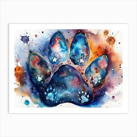 Watercolor Paw Print In Blue And Orange Art Print