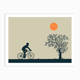 Silhouette Of A Cyclist Art Print