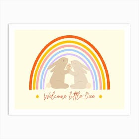 Welcome Little One Rainbow Rabbits  Art Print