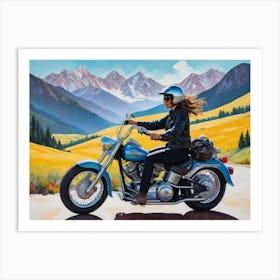 Woman On A Motorcycle Art Print