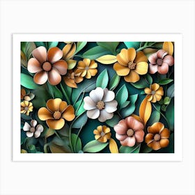 Colorful Flowers And Leaves 1 Art Print