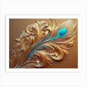 Colorful Golden Peacock Feather 1 Art Print