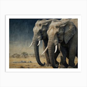 Elephants In The Rain 1 Art Print