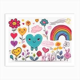 Doodles And Flowers Art Print